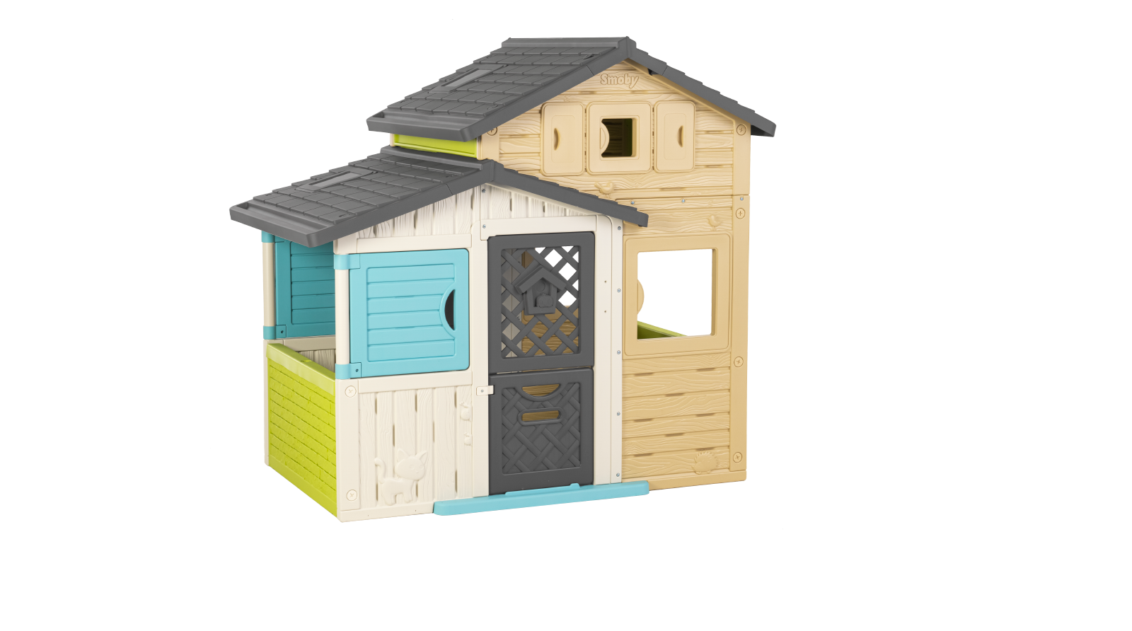 Къща на приятелите в елегантни цветове Friends House Evo Playhouse Smoby разширяем 2 врати с ключ 6 прозореца с UV филтър 162 см височина