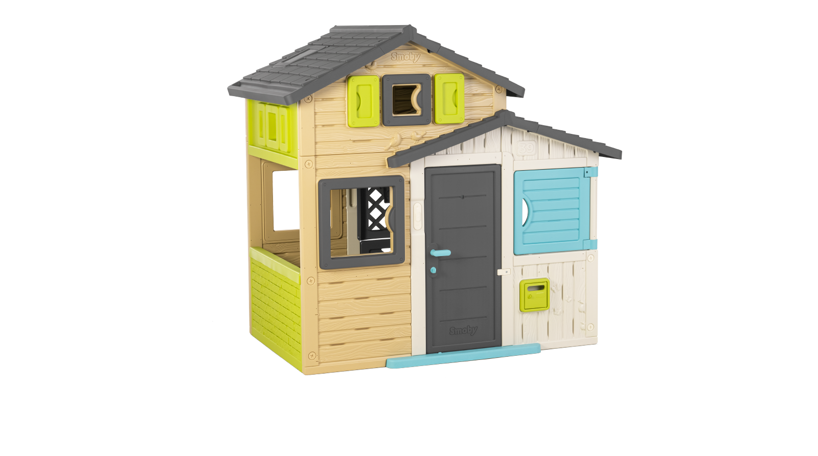 Къща на приятелите в елегантни цветове Friends House Evo Playhouse Smoby разширяем 2 врати с ключ 6 прозореца с UV филтър 162 см височина