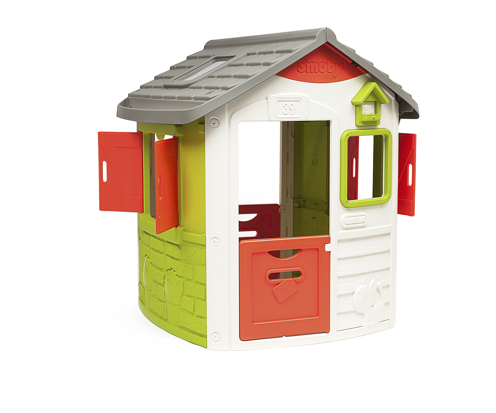 Къща Neo Jura Lodge Smoby разширяем 2 врати 2 прозореца с капаци и хранилка за птици от 2 години