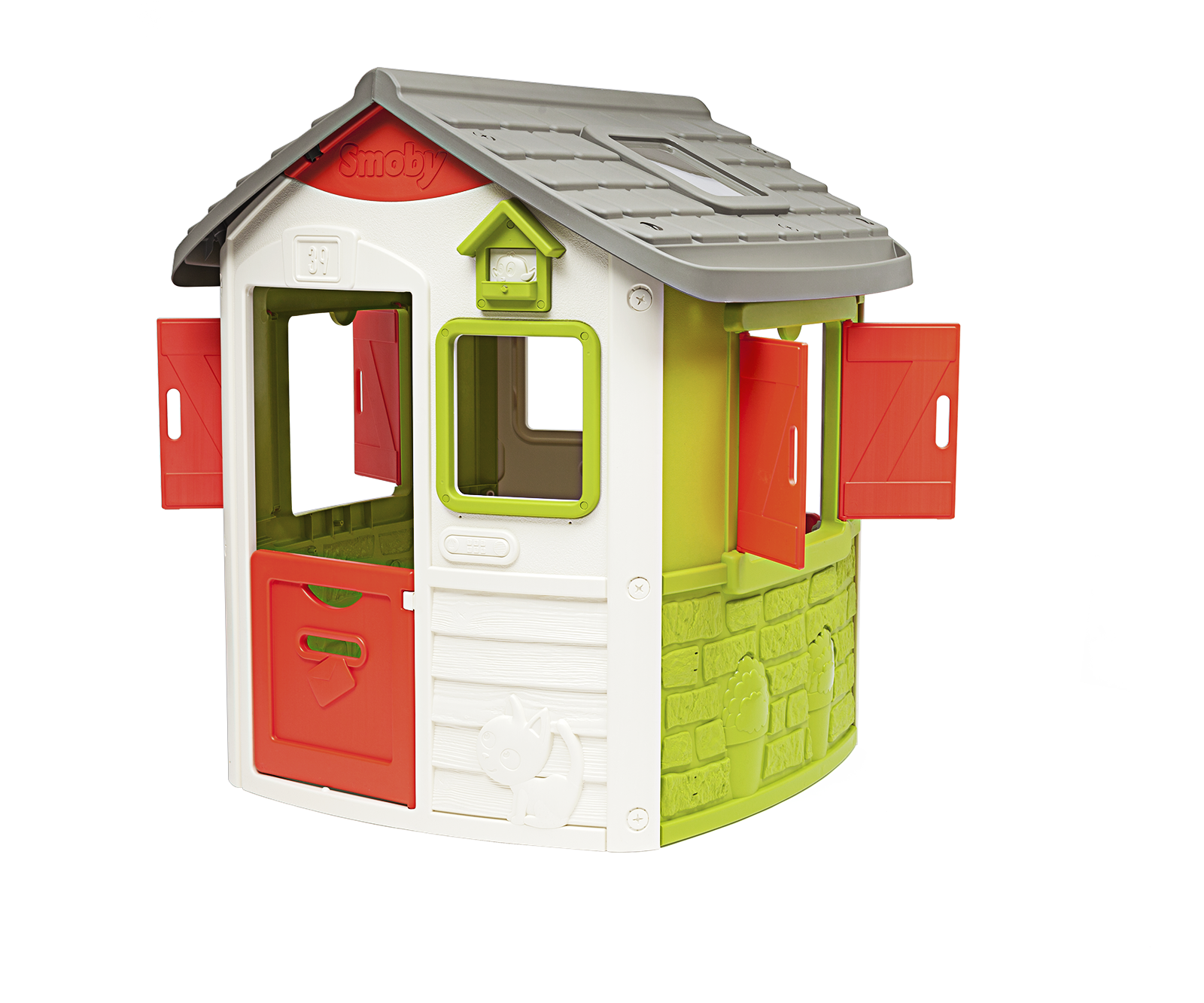 Къща Neo Jura Lodge Smoby разширяем 2 врати 2 прозореца с капаци и хранилка за птици от 2 години